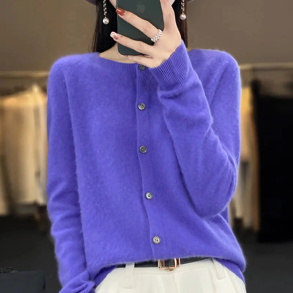 Cardigan femme col rond boutonné, neuf coloris, du S au 2XL, pourpre