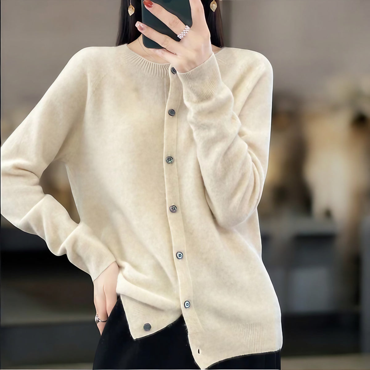 Cardigan femme col rond boutonné, neuf coloris, du S au 2XL, beige