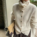Cardigan femme en maille à col montant, coupe ample, S au 2XL, blanc