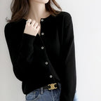 Cardigan femme uni à manches longues, coupe classique, noir