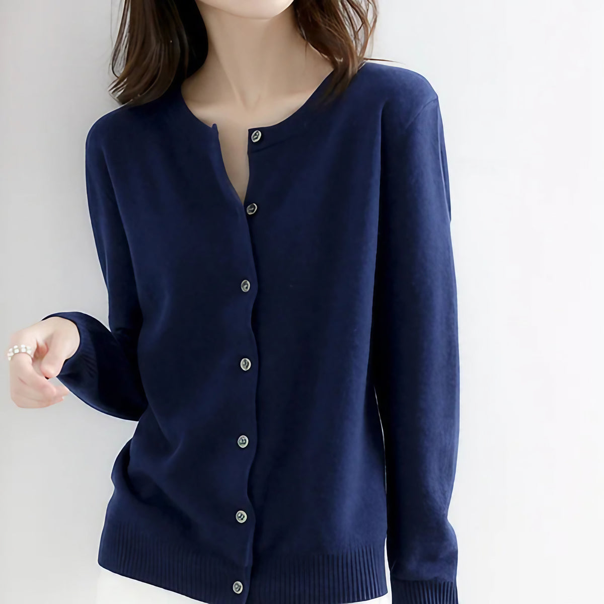 Cardigan femme uni à manches longues, coupe classique, bleu