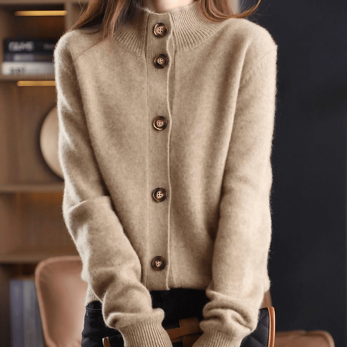 Cardigan femme doux, beige, kaki, orange ou noir, khaki