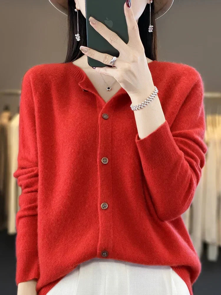 Cardigan femme toutes saisons, quinze coloris, du S au 2XL, rouge