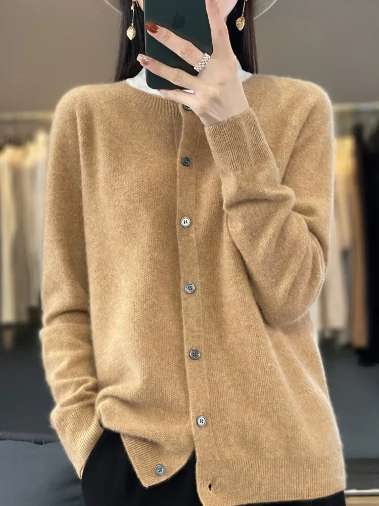 Cardigan femme toutes saisons, quinze coloris, du S au 2XL, camel clair