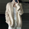 Cardigan femme à col montant, coupe ample, beige, beige