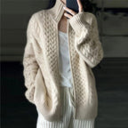 Cardigan femme à col montant, coupe ample, beige, beige