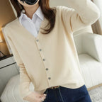 Cardigan femme col V en maille douce, seize coloris, abricot