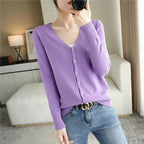 Cardigan femme col V en maille douce, seize coloris, violet