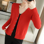 Cardigan femme col V en maille douce, seize coloris, rouge
