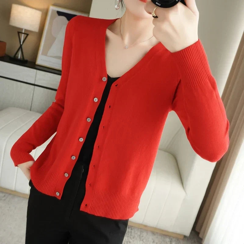 Cardigan femme col V en maille douce, seize coloris