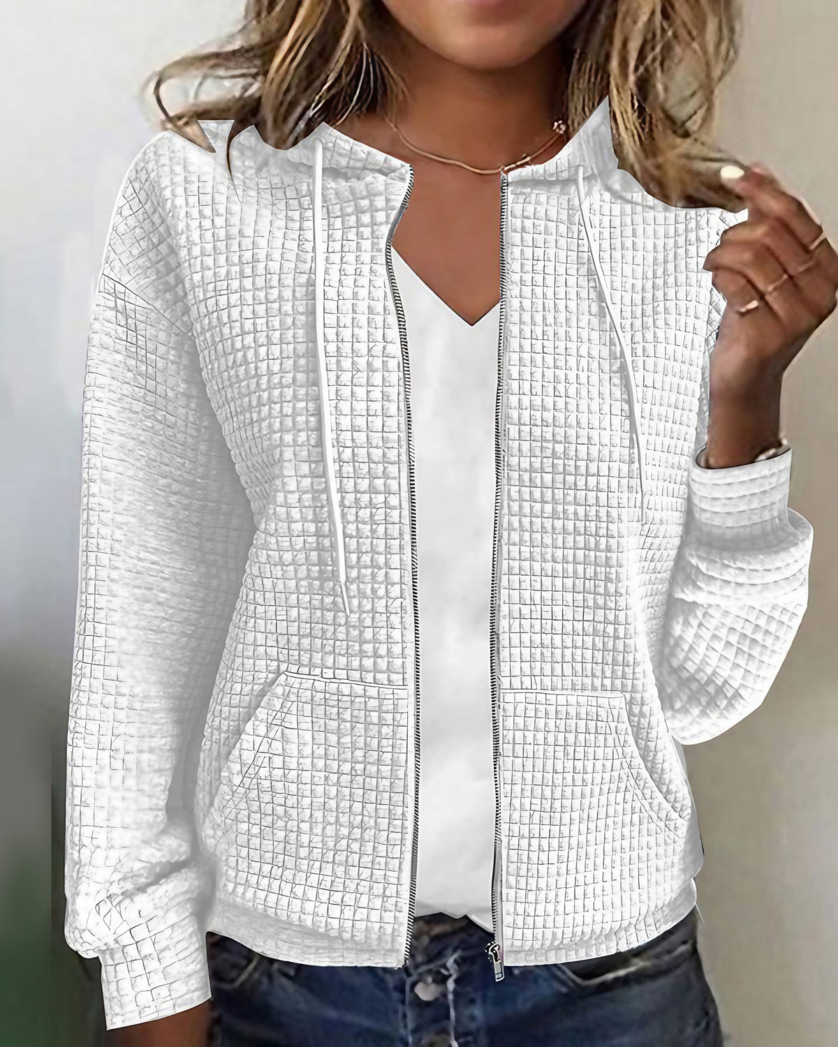 Cardigan femme à poches, coupe décontractée, du S au 3XL, blanc