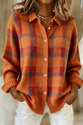 Cardigan à carreaux femme, ouvert devant, du S au 5XL, orange
