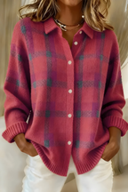 Cardigan à carreaux femme, ouvert devant, du S au 5XL, rose