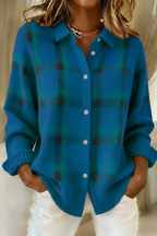 Cardigan à carreaux femme, ouvert devant, du S au 5XL, bleu