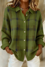 Cardigan à carreaux femme, ouvert devant, du S au 5XL, vert