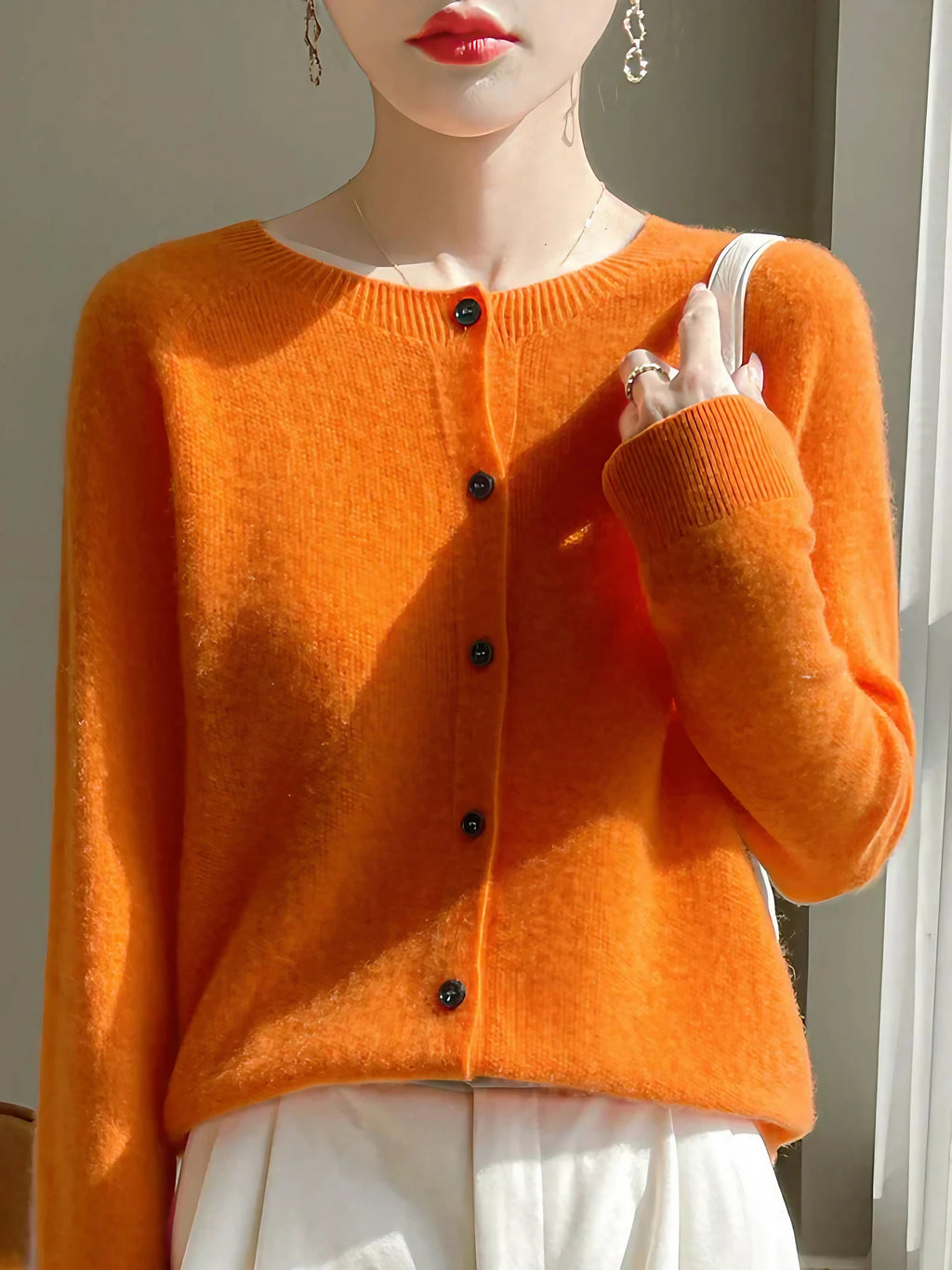 Cardigan femme en maille fine, dix coloris, du S au 2XL, orange