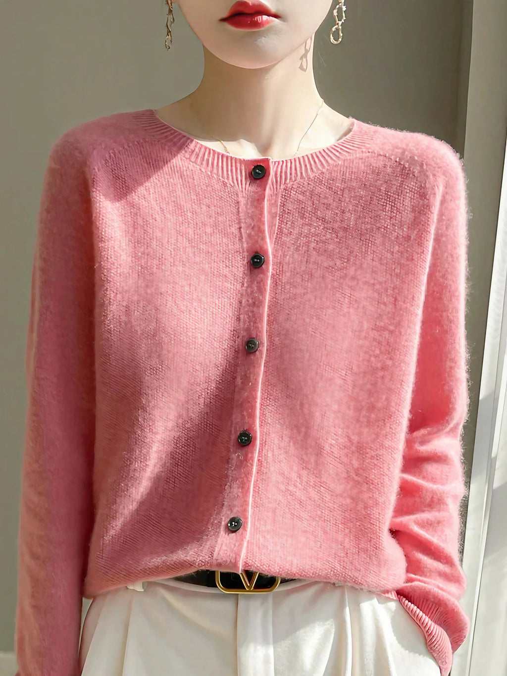 Cardigan femme en maille fine, dix coloris, du S au 2XL, rose