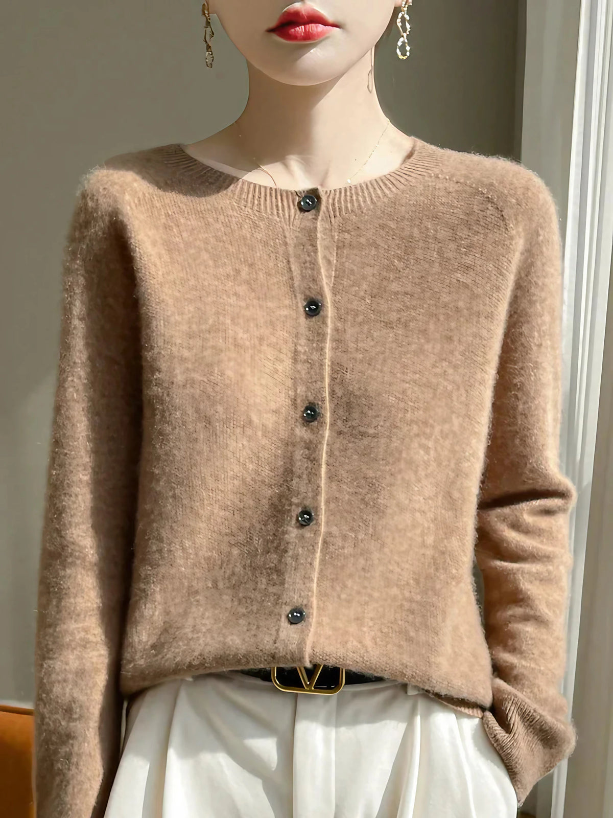 Cardigan femme en maille fine, dix coloris, du S au 2XL, champagne