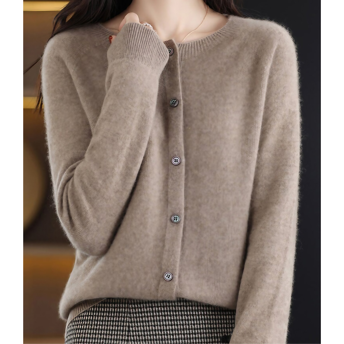 Cardigan femme à col rond, treize coloris, du XS au 3XL, marron