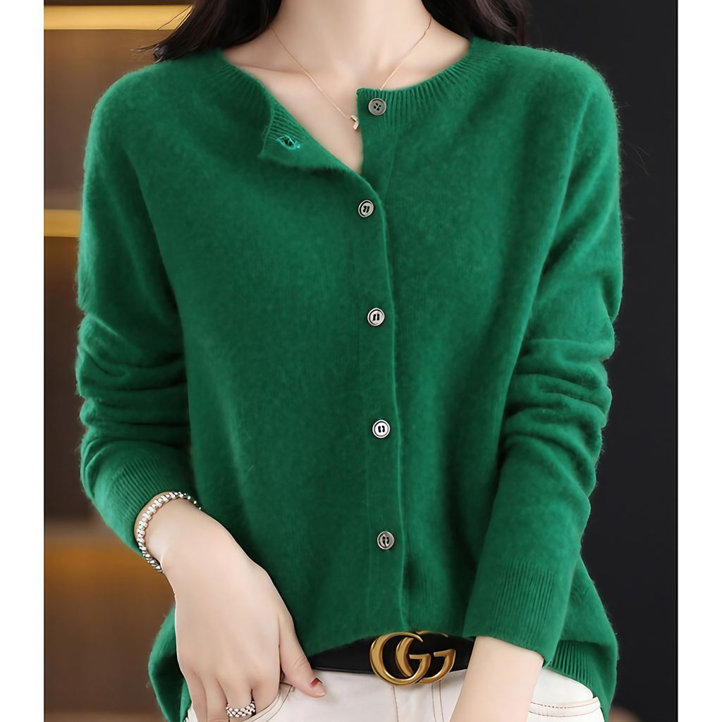 Cardigan femme à col rond, treize coloris, du XS au 3XL, vert foncé