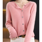 Cardigan femme à col rond, treize coloris, du XS au 3XL, rose clair