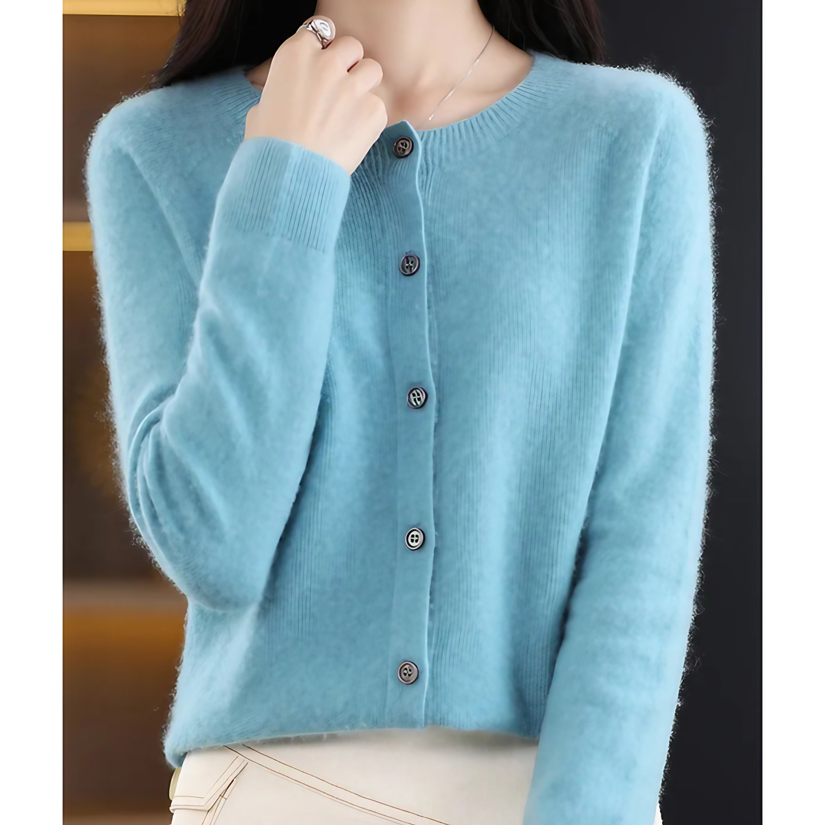 Cardigan femme à col rond, treize coloris, du XS au 3XL, bleu clair