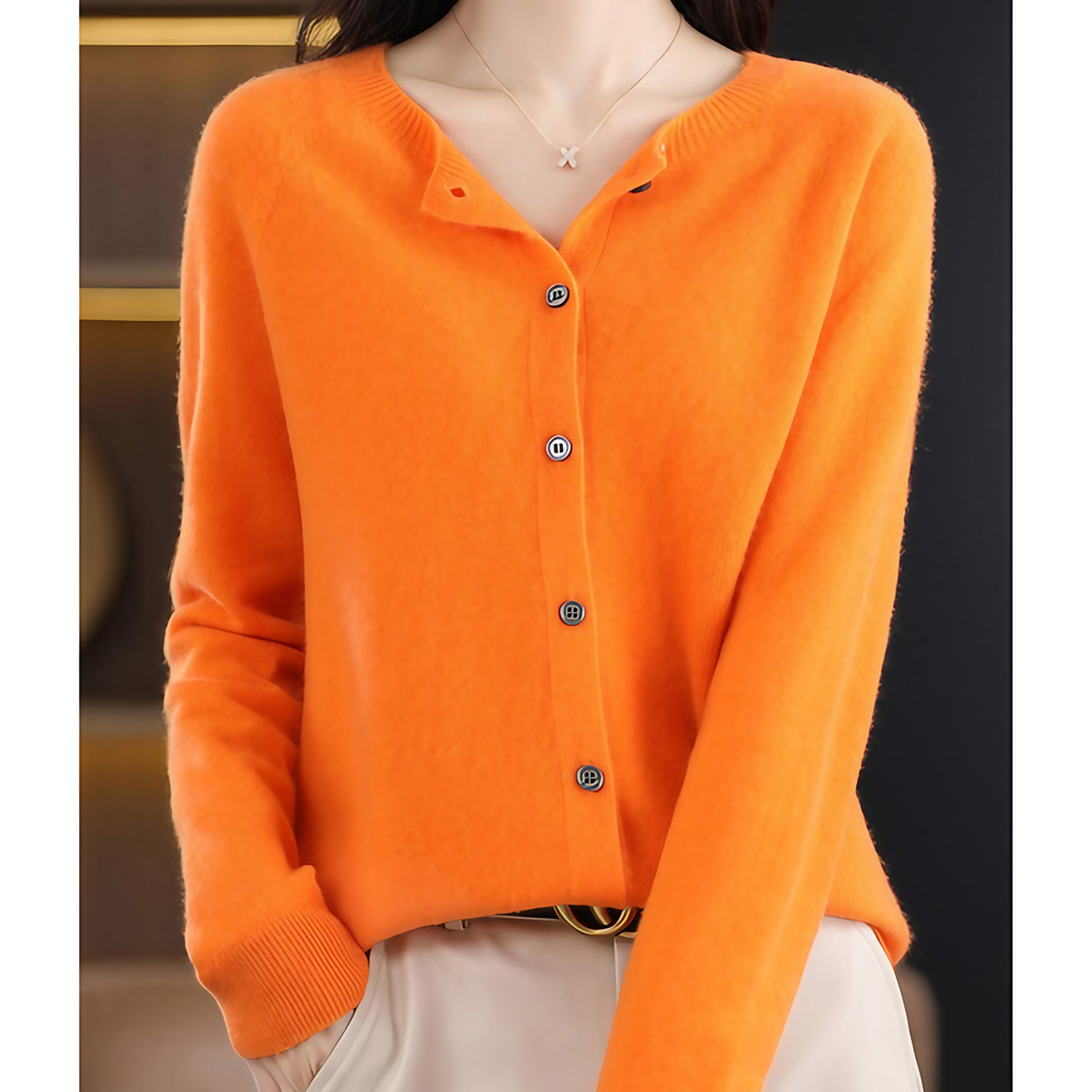 Cardigan femme à col rond, treize coloris, du XS au 3XL, orange