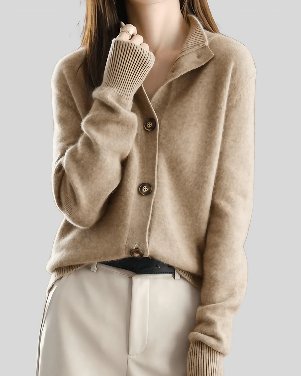 Cardigan femme col V boutonné, cinq coloris, du S au 2XL, marron