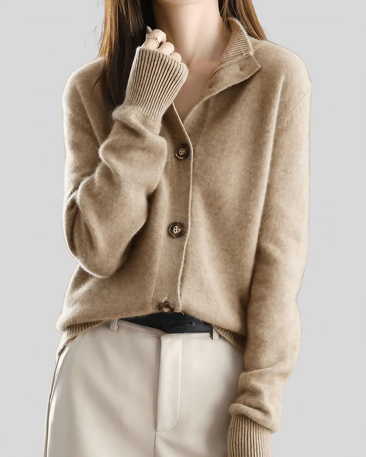 Cardigan femme col V boutonné, cinq coloris, du S au 2XL, marron