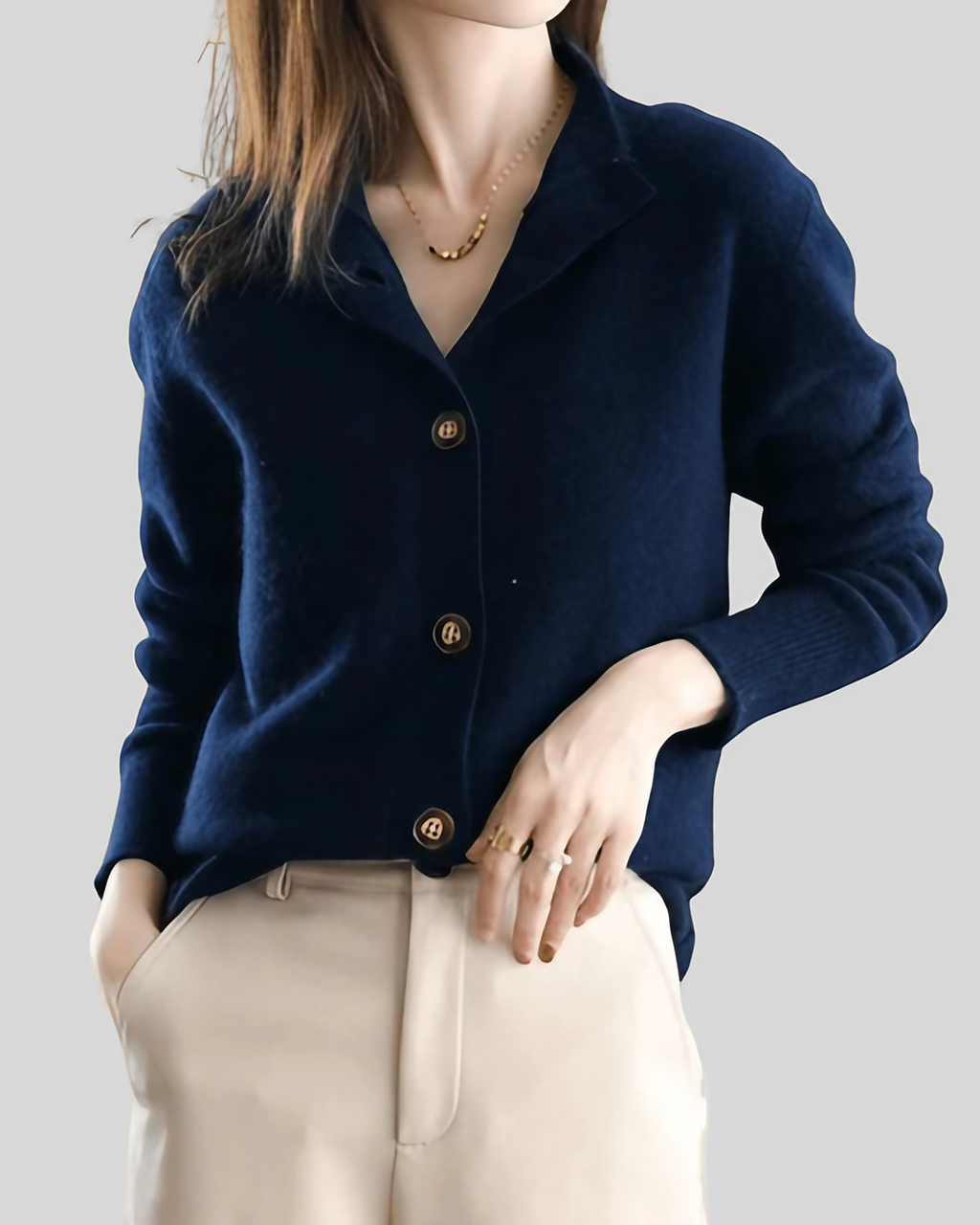 Cardigan femme col V boutonné, cinq coloris, du S au 2XL, bleu marine