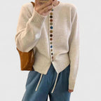 Cardigan femme boutonné, coupe droite, une seule taille, crème