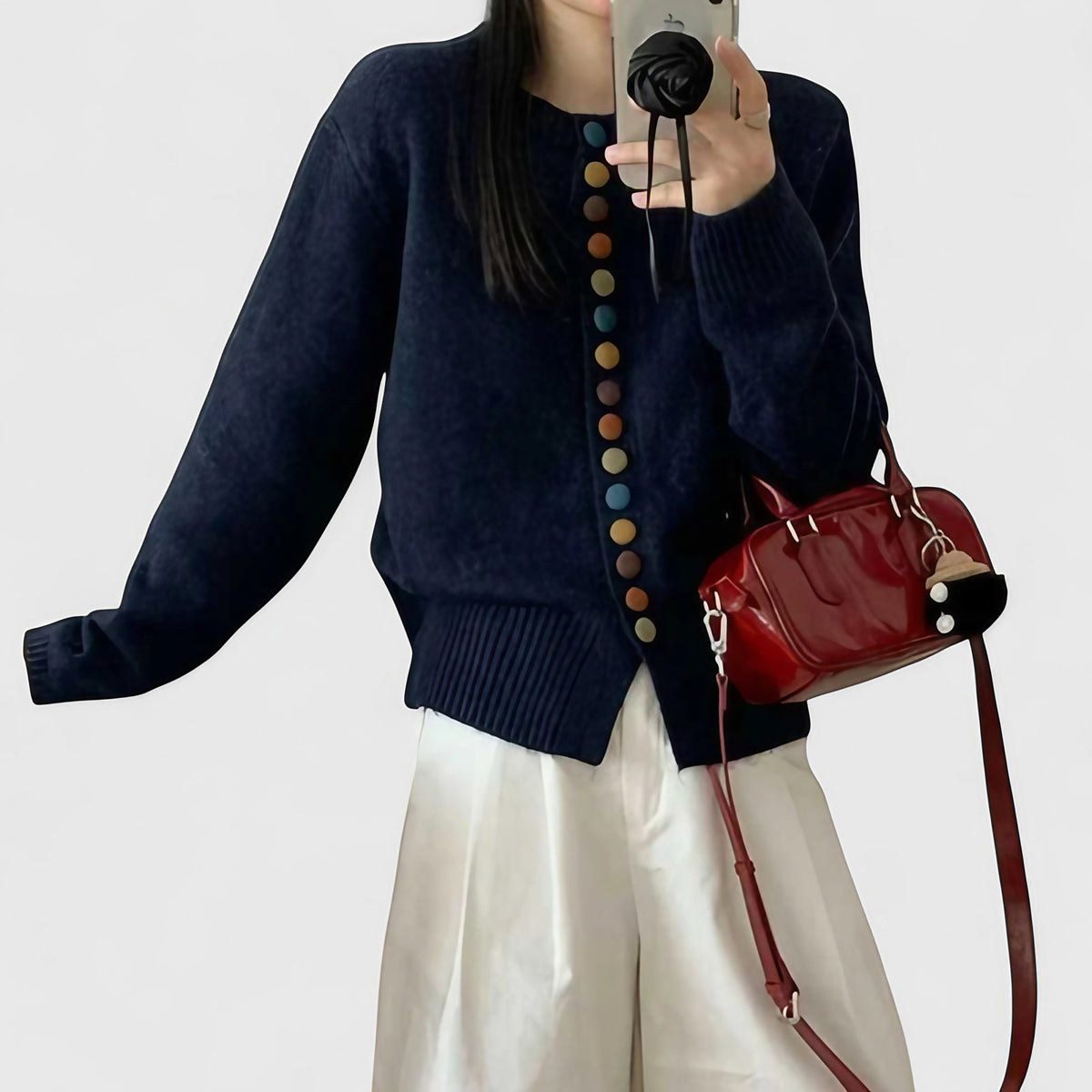 Cardigan femme boutonné, coupe droite, une seule taille, bleu