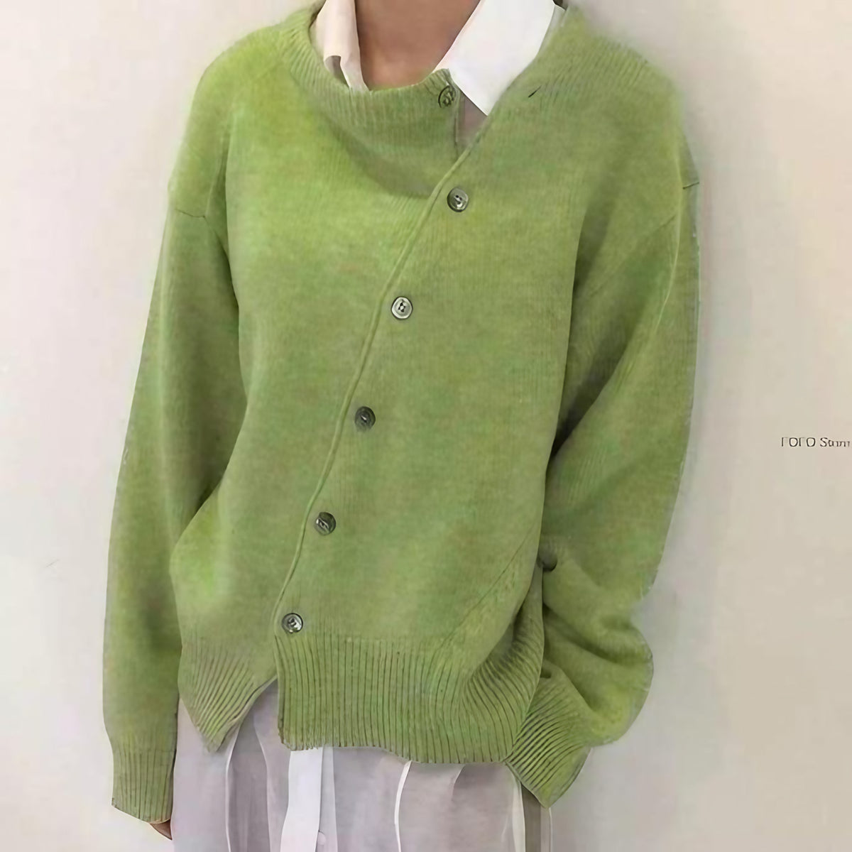 Cardigan femme enveloppant à bouton asymétrique, trois coloris, vert