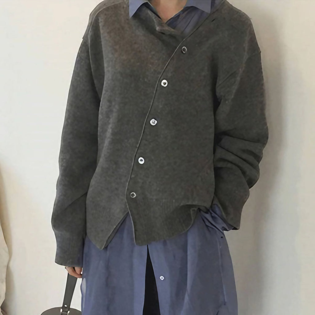 Cardigan femme enveloppant à bouton asymétrique, trois coloris, gris