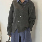 Cardigan femme enveloppant à bouton asymétrique, trois coloris, gris
