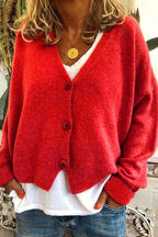 Cardigan femme patchwork à col V, mi-long, du S au 3XL, rouge