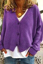 Cardigan femme patchwork à col V, mi-long, du S au 3XL, violet