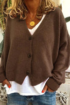 Cardigan femme patchwork à col V, mi-long, du S au 3XL, café