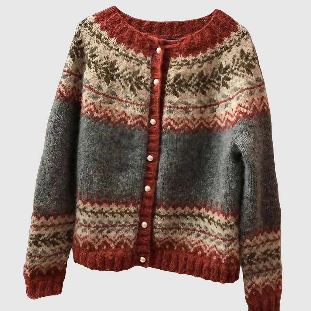 Cardigan femme en tricot à motif nordique Fair Isle