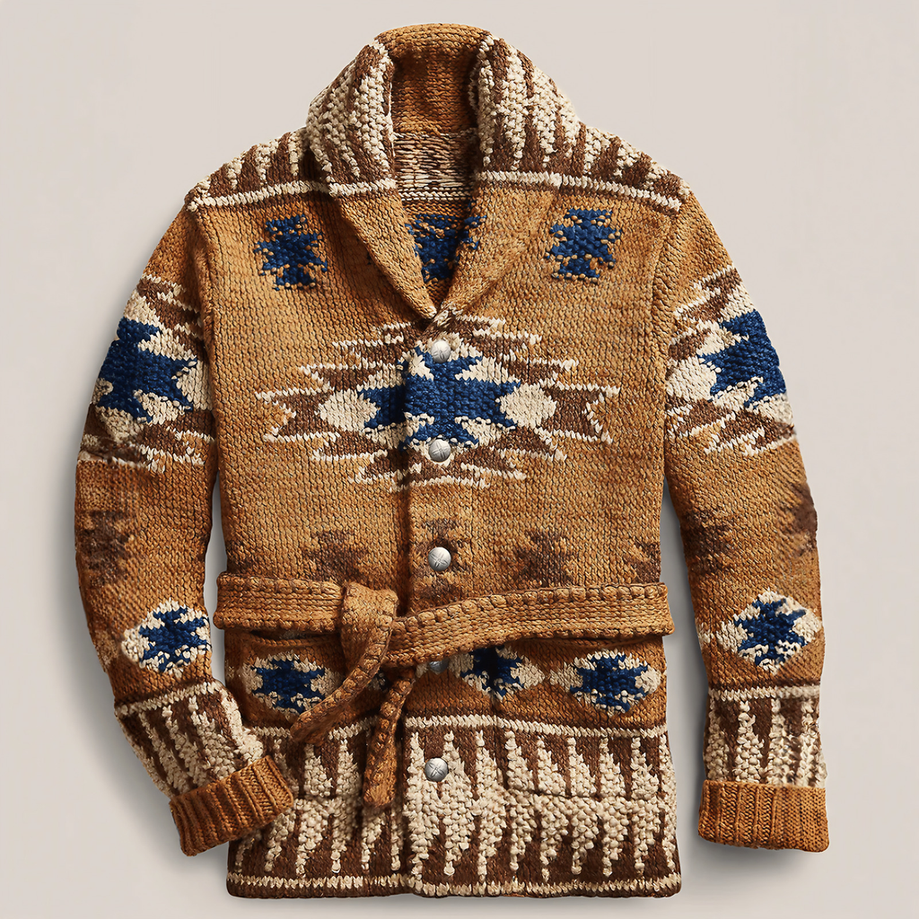 Cardigan homme style western, marron, du XS au 4XL, marron