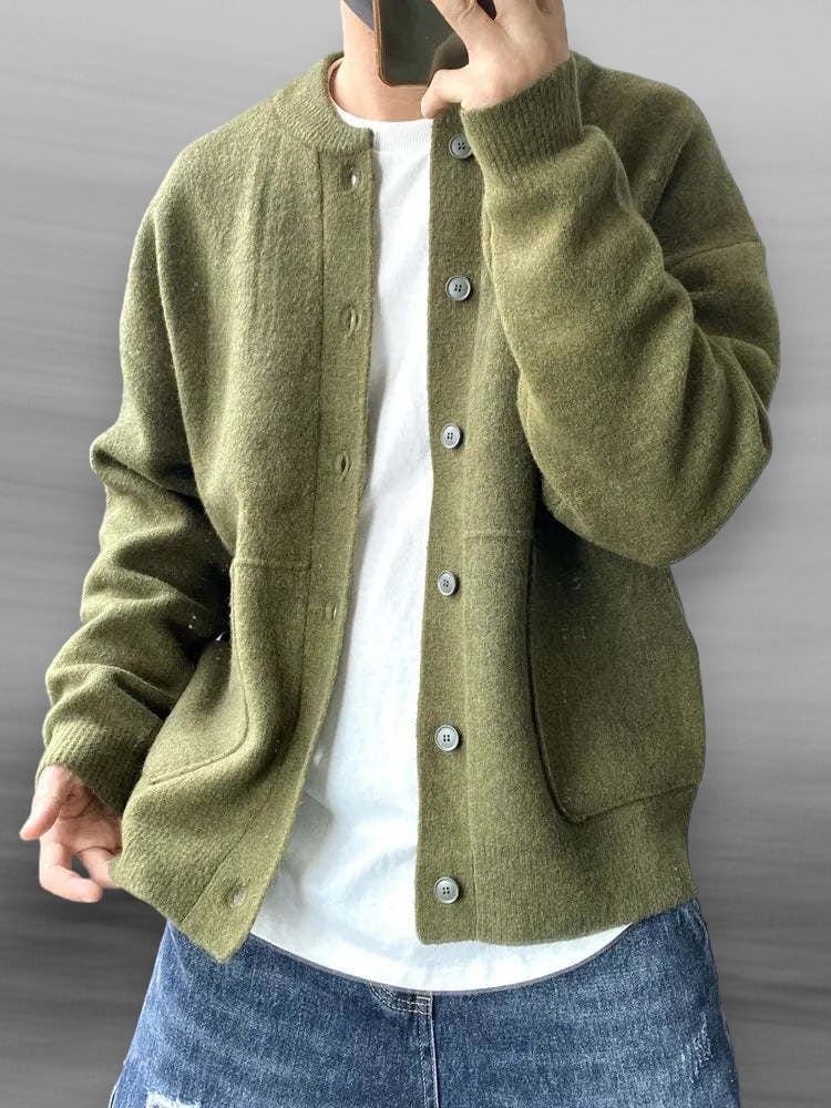 Cardigan homme boutonné, coupe ample, poignets côtelés, trois coloris, vert