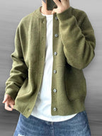 Cardigan homme boutonné, coupe ample, poignets côtelés, trois coloris, vert