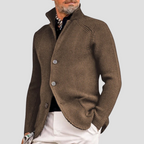 Cardigan homme en maille côtelée, col montant à trois boutons, kaki
