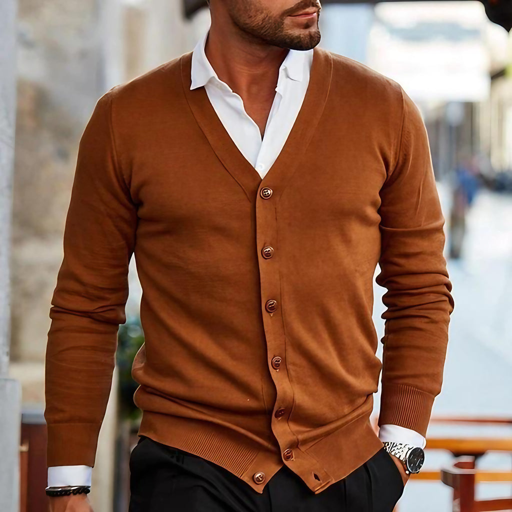 Cardigan homme à coupe moderne, cinq coloris, du S au 4XL, marron foncé