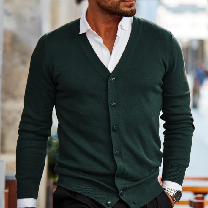 Cardigan homme à coupe moderne, cinq coloris, du S au 4XL, vert foncé