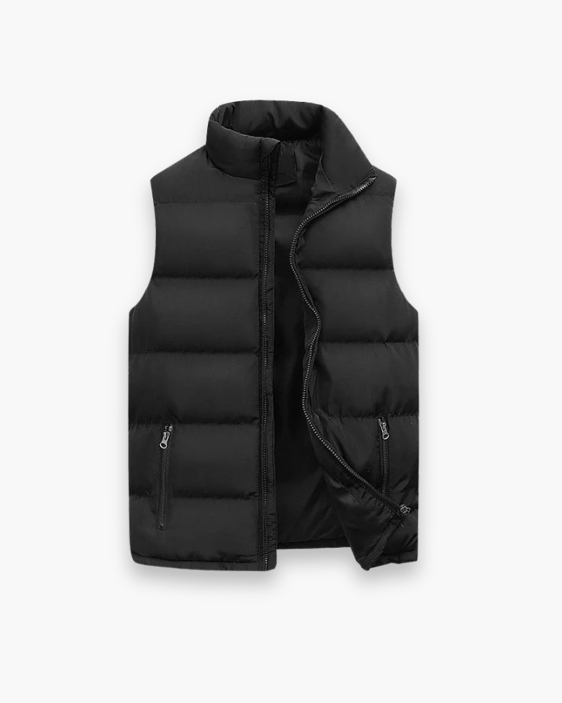 Gilet sans manches homme zippé à col montant, du M au 3XL, noir