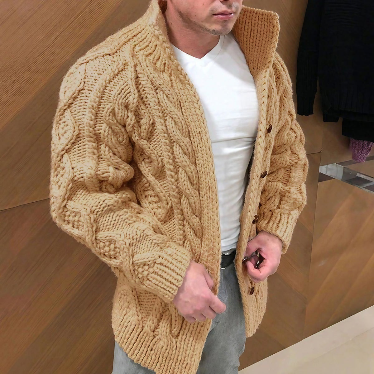 Cardigan homme en tricot, cinq coloris, du M au 3XL, kaki
