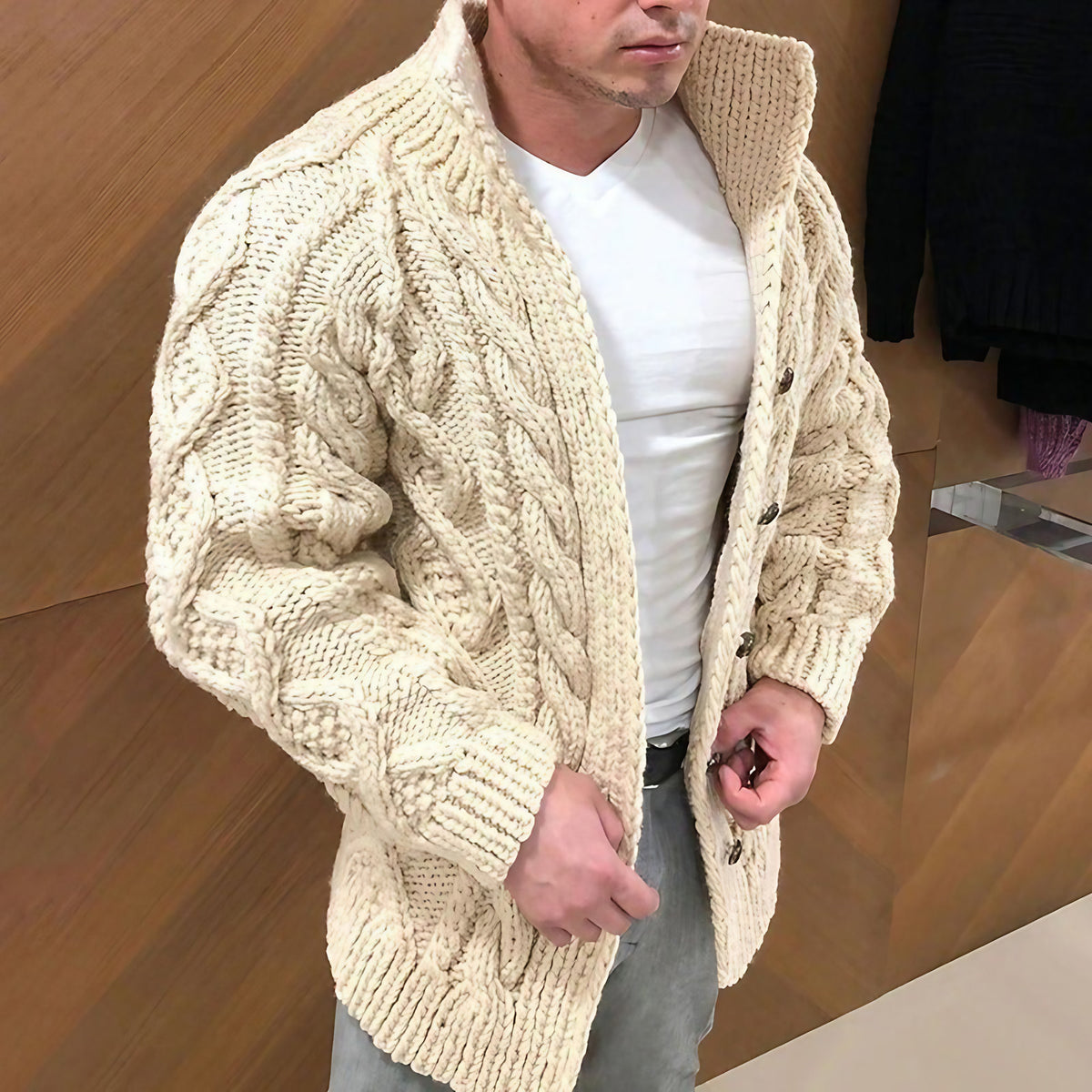 Cardigan homme en tricot, cinq coloris, du M au 3XL, crème