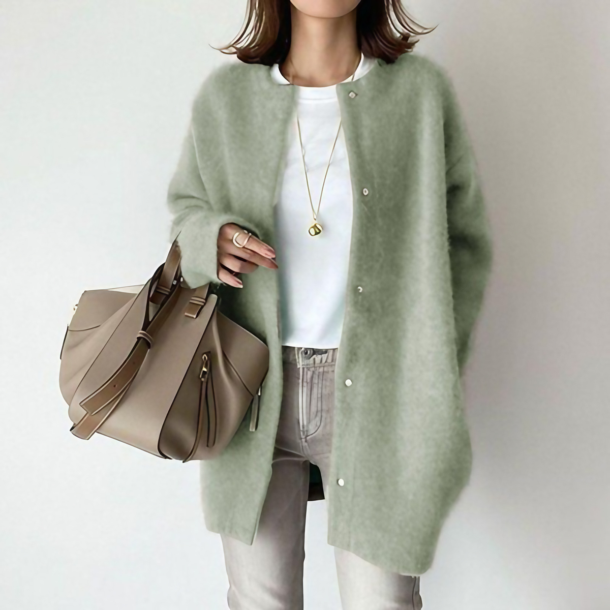 Cardigan femme en maille tricotée, six coloris d'automne, vert