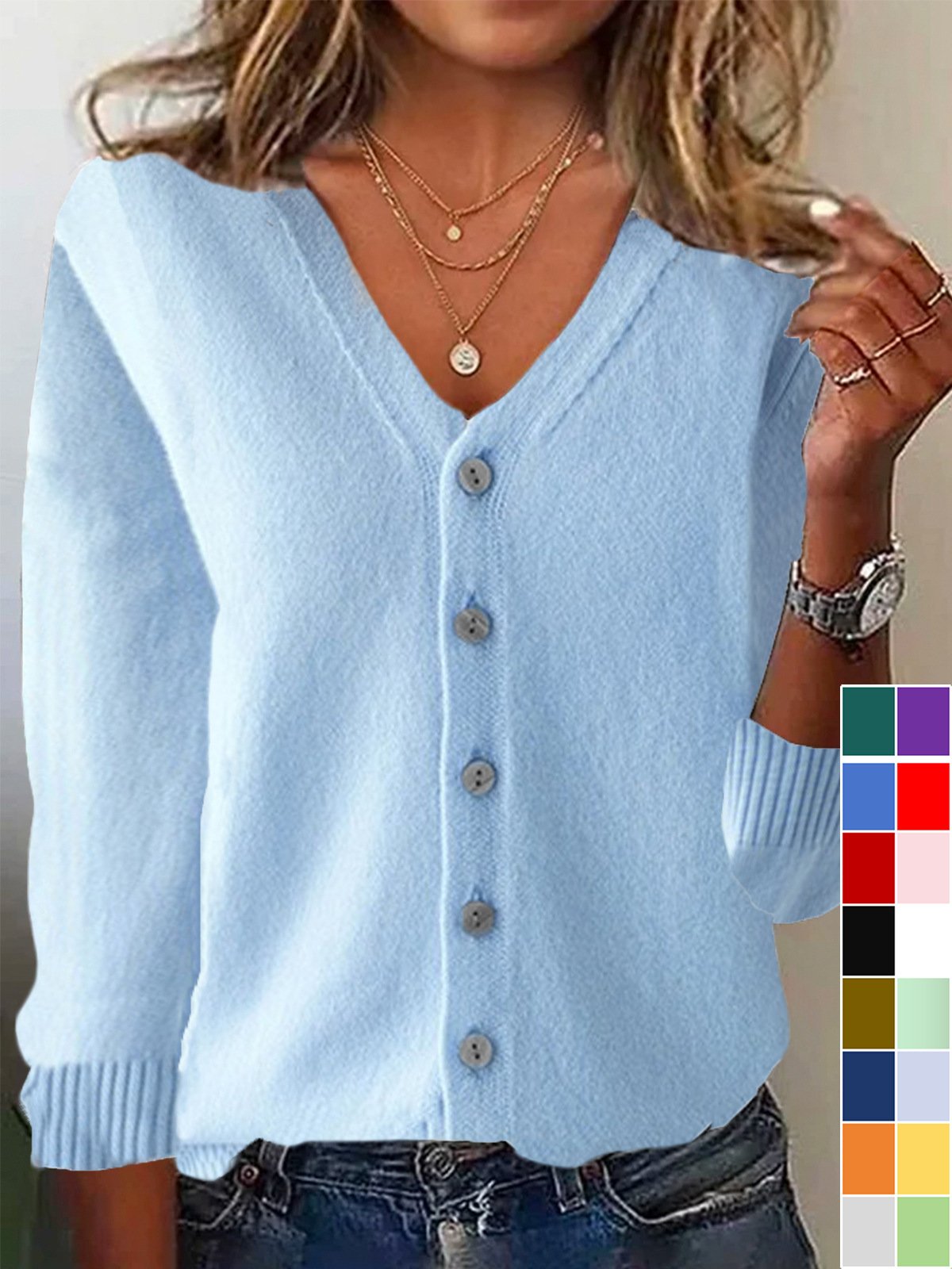Cardigan léger femme ouvert, bleu, pour la mi-saison